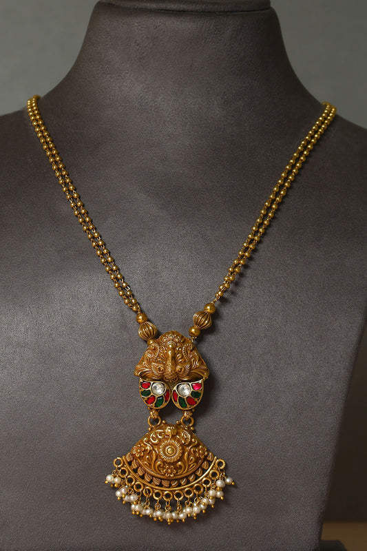 Kundan & Pearl Drop Pendant Necklace 
