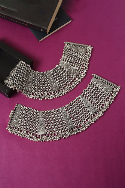 Handmade 92.5 Silver Pair Of Anklets 