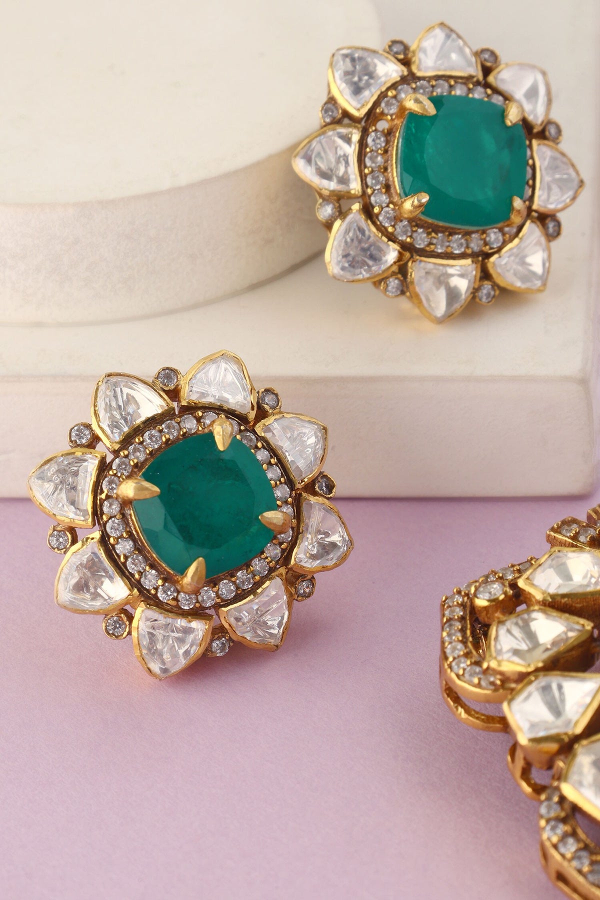 Floral Carved Pendant & Earrings Set 