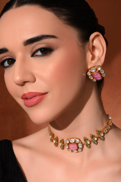 Kundan Polki Studded Necklace Set 