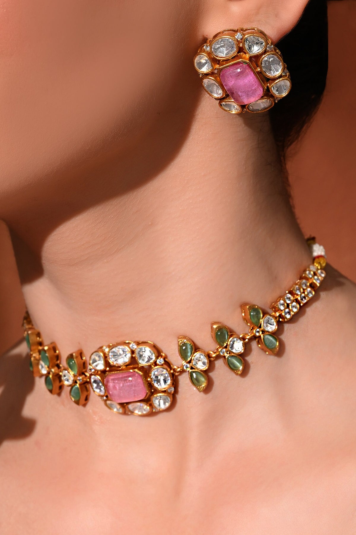 Kundan Polki Studded Necklace Set 