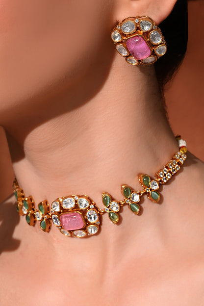 Kundan Polki Studded Necklace Set 