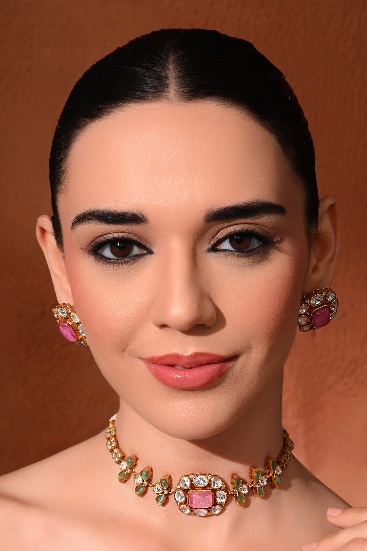 Kundan Polki Studded Necklace Set 