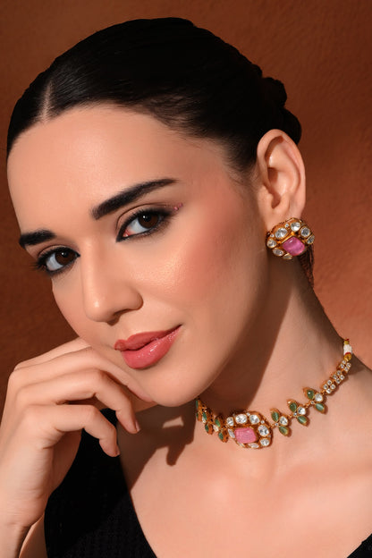 Kundan Polki Studded Necklace Set 