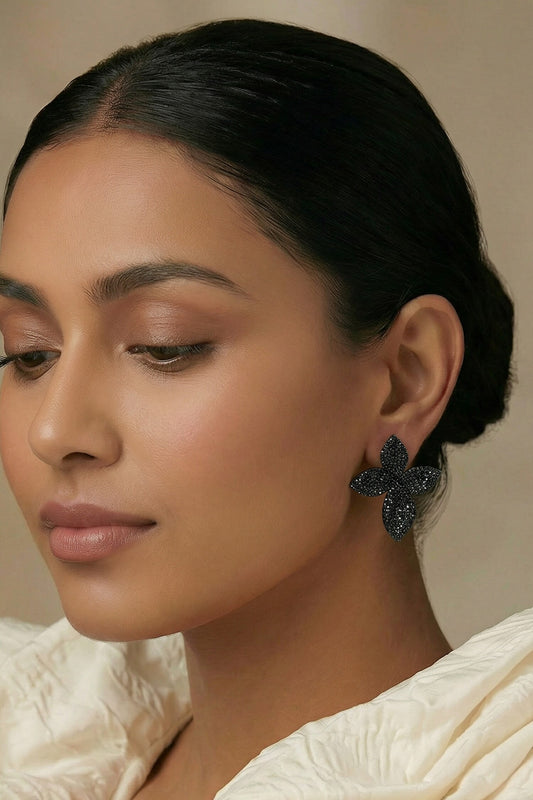 Floral Pave Stud Earrings 