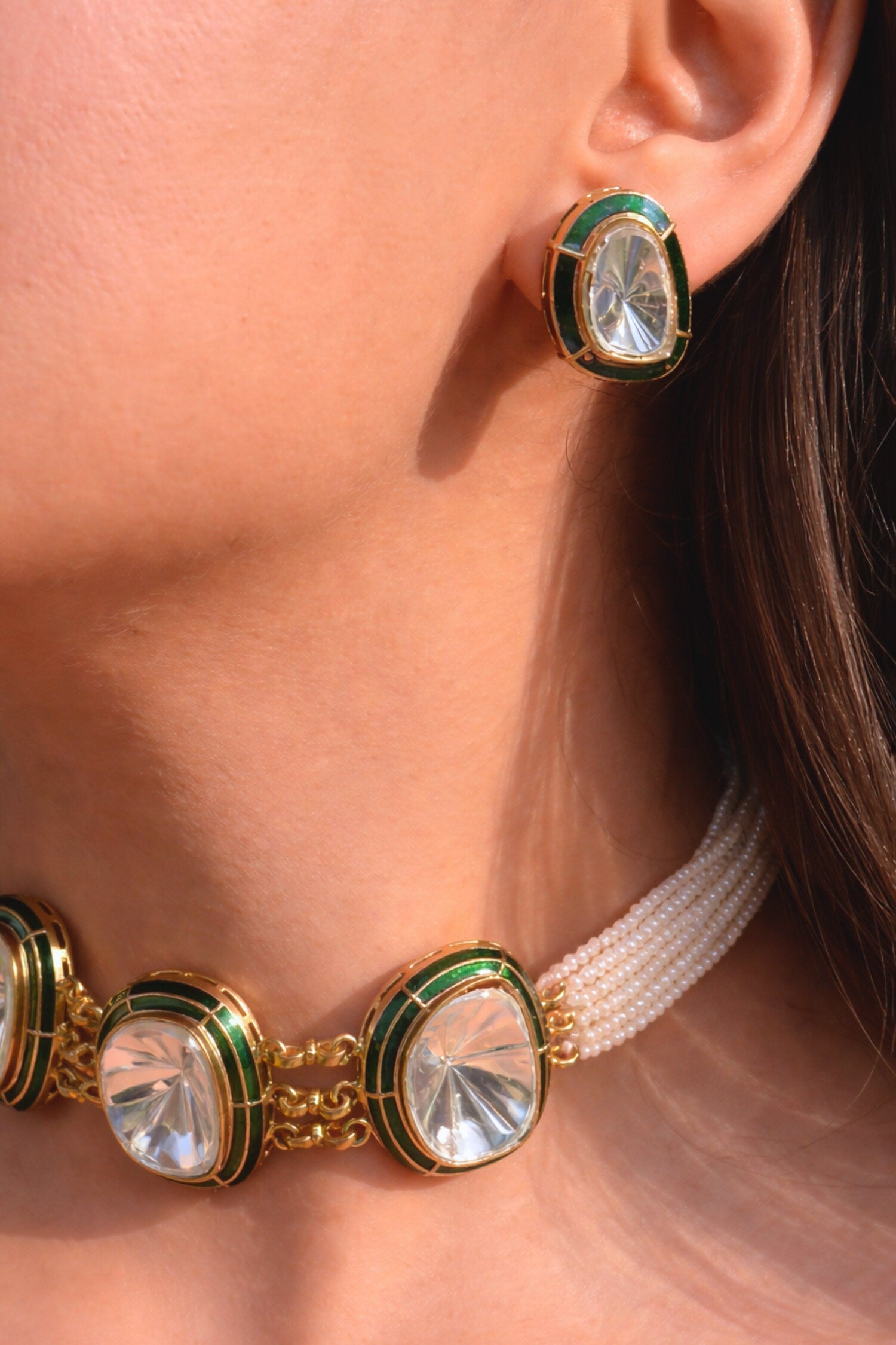 Polki Enamel Necklace & Earrings Set 