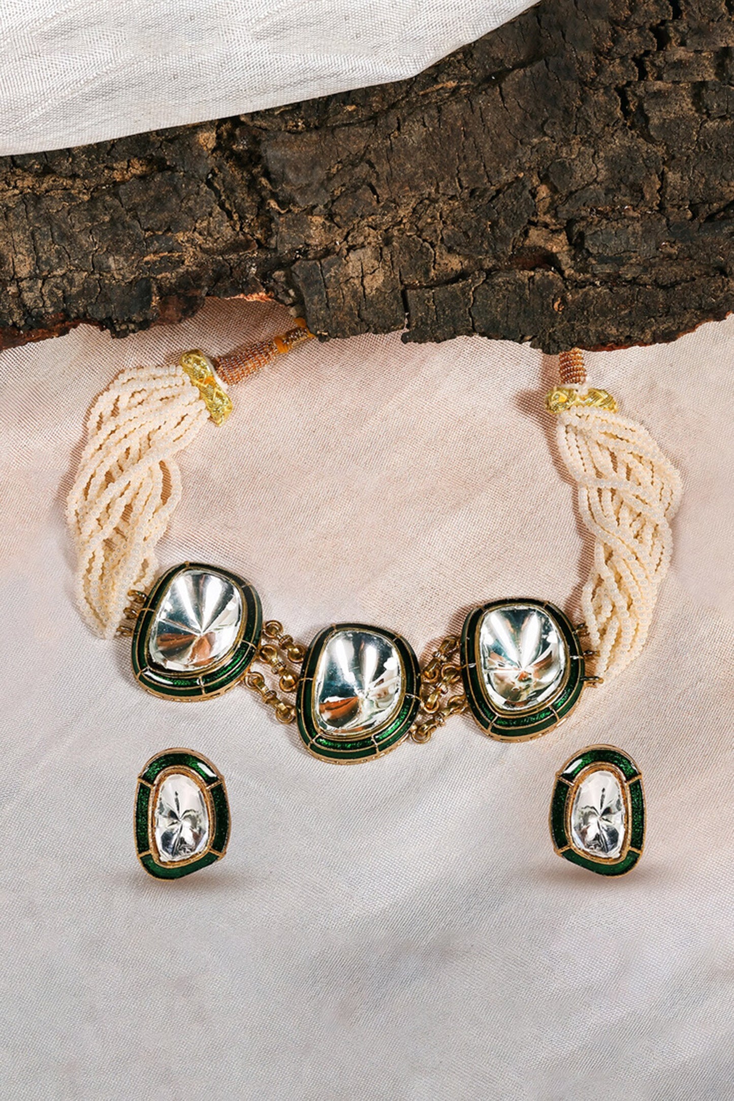 Polki Enamel Necklace & Earrings Set 