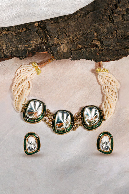 Polki Enamel Necklace & Earrings Set 