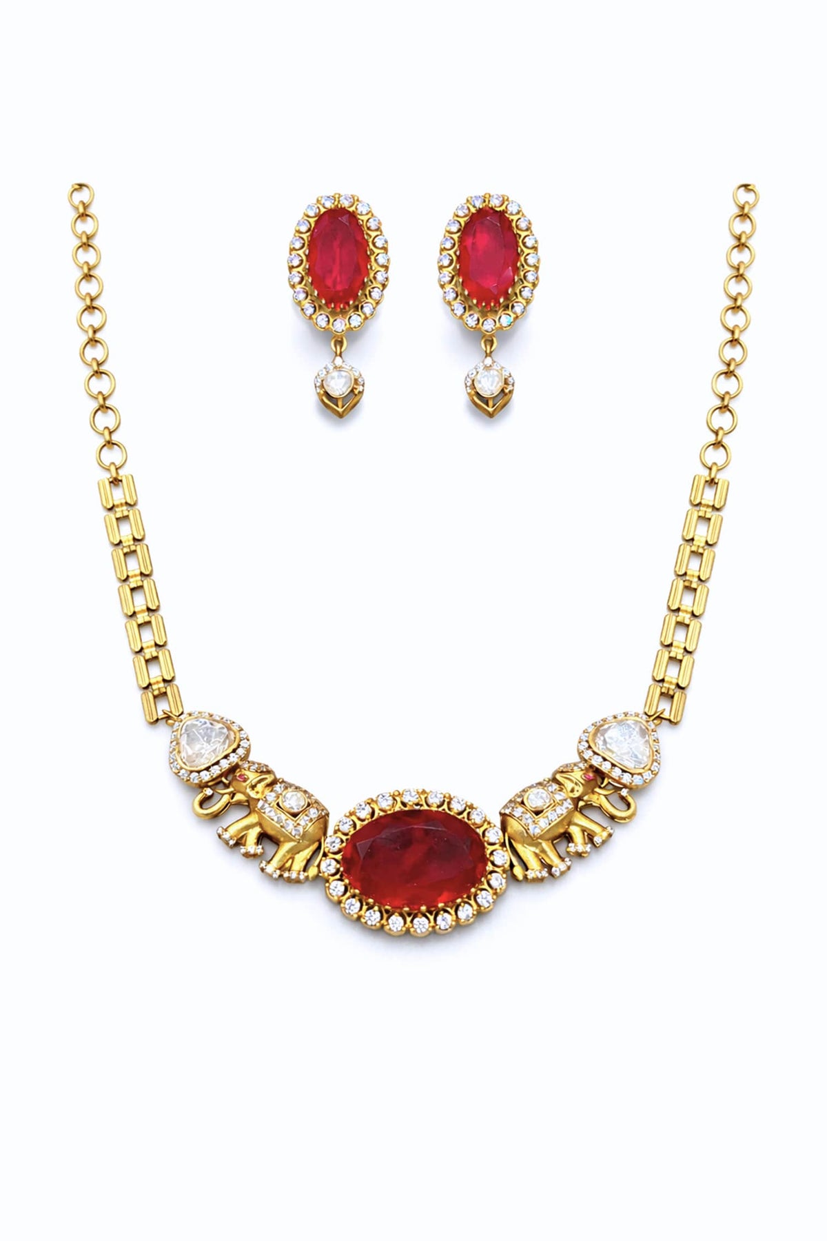 Polki Embellished Necklace & Earrings Set 