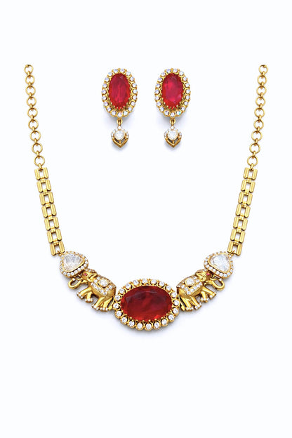 Polki Embellished Necklace & Earrings Set 