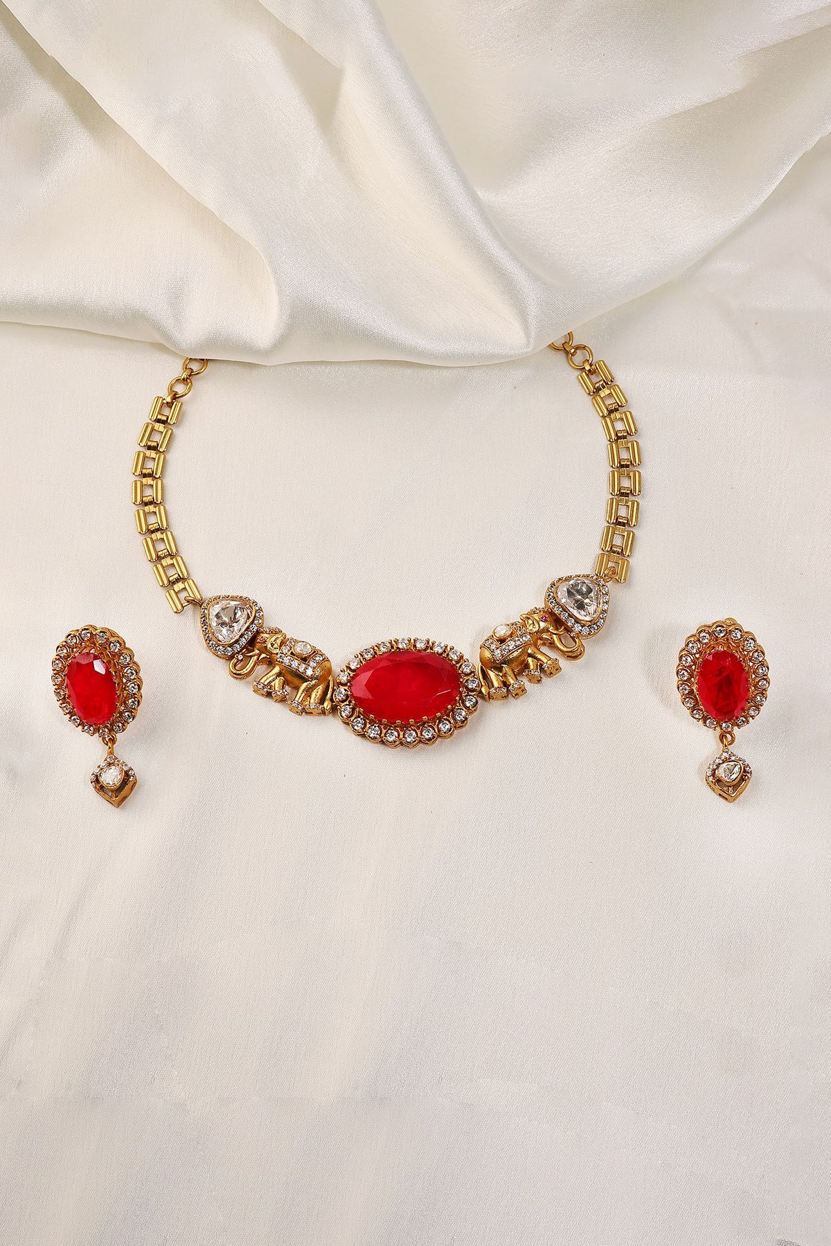 Polki Embellished Necklace & Earrings Set 
