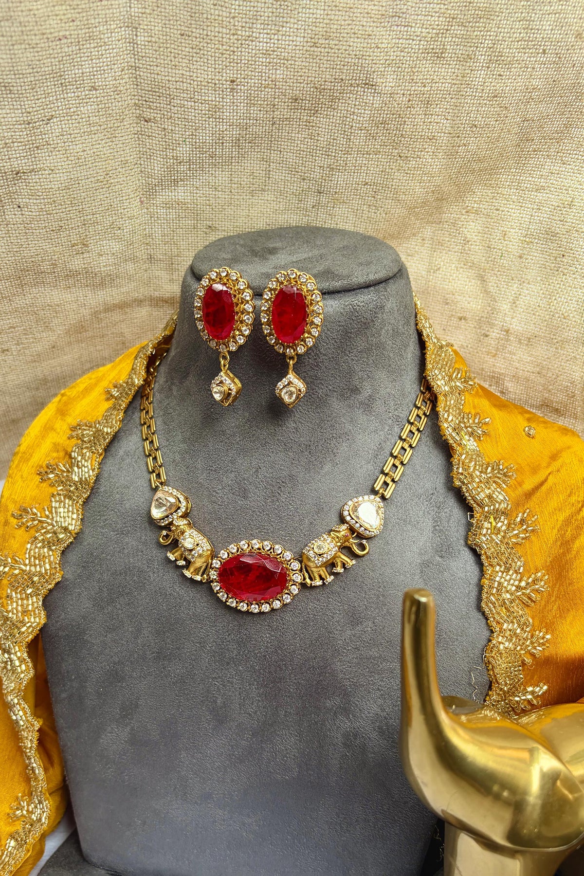 Polki Embellished Necklace & Earrings Set 
