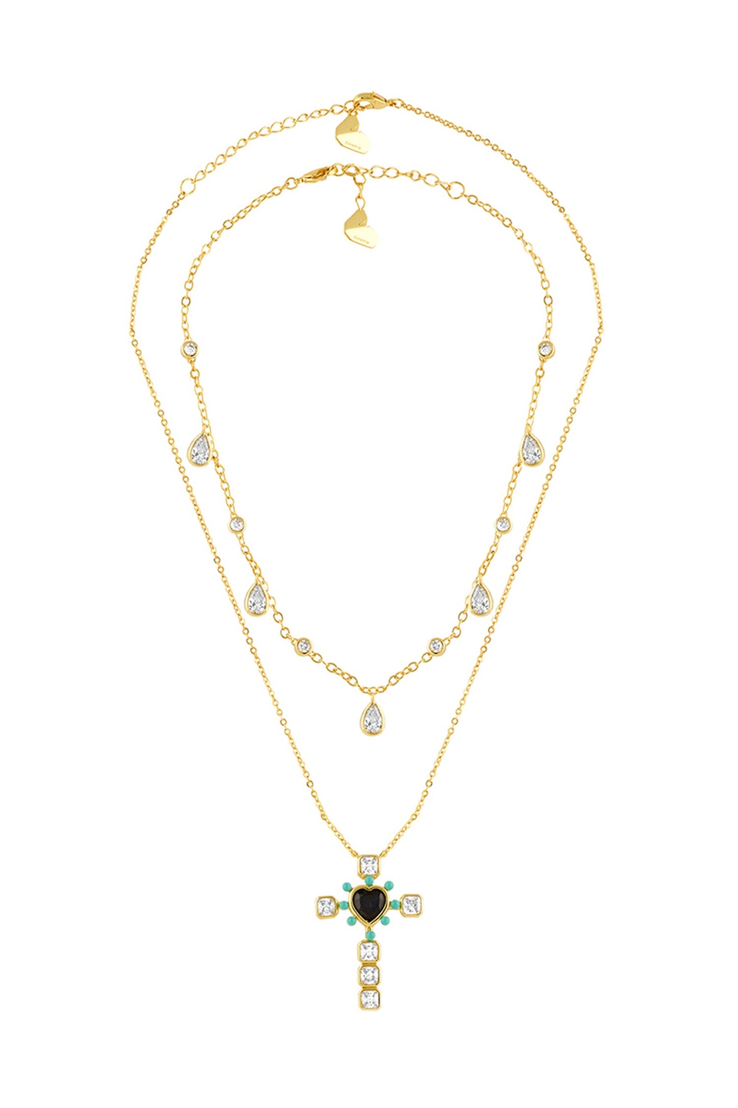 Gold Plated Cross Layers Necklace - 2 Pcs 