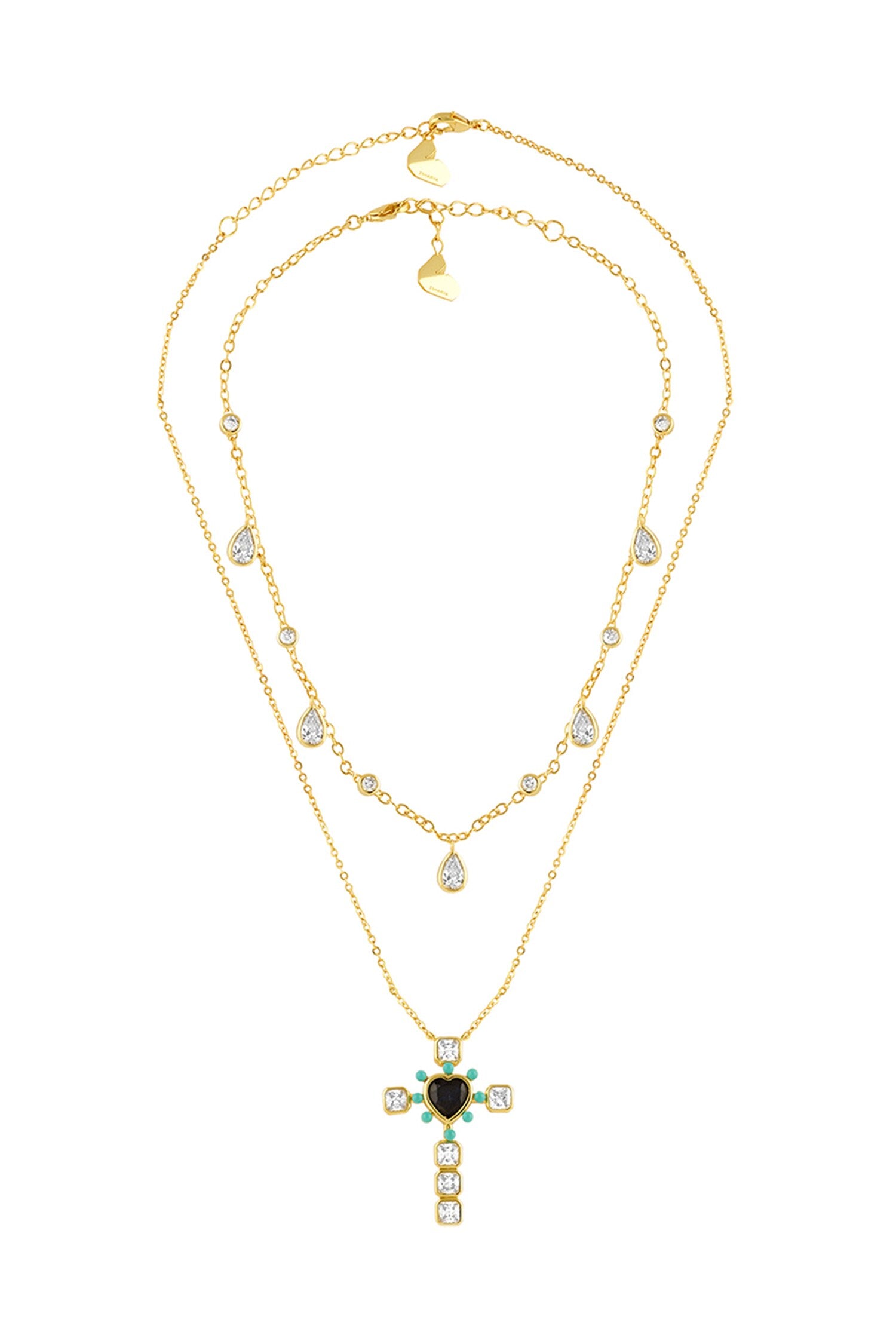 Gold Plated Cross Layers Necklace - 2 Pcs 
