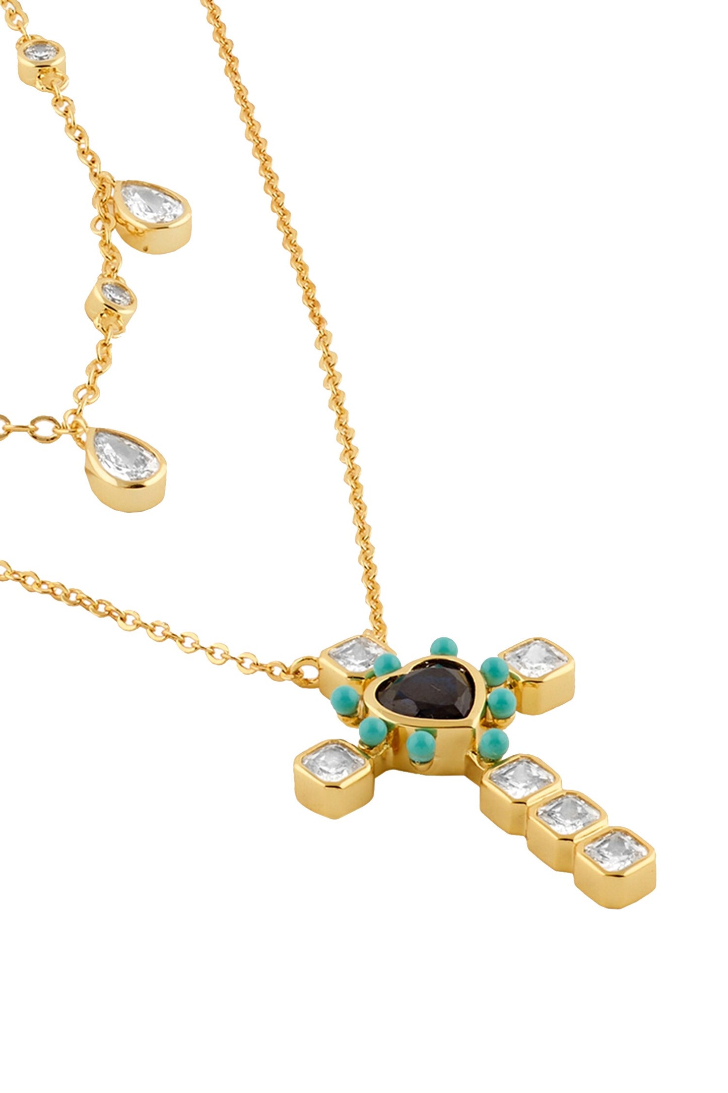 Gold Plated Cross Layers Necklace - 2 Pcs 