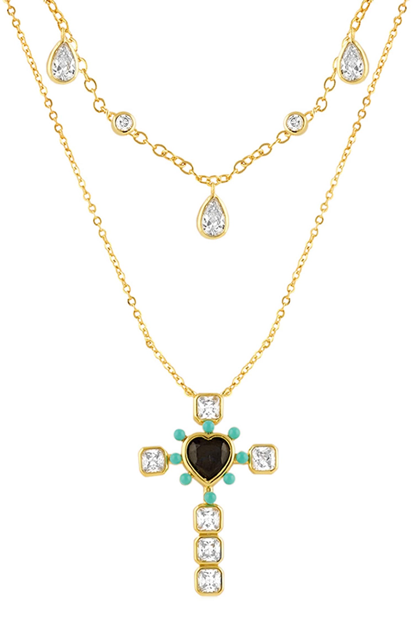 Gold Plated Cross Layers Necklace - 2 Pcs 