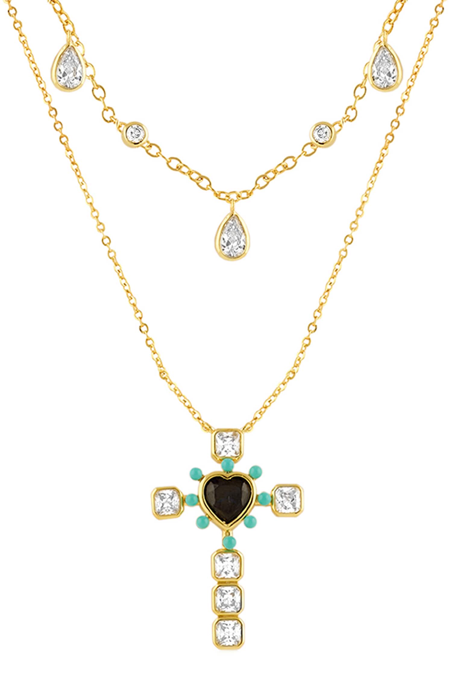 Gold Plated Cross Layers Necklace - 2 Pcs 