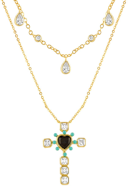 Gold Plated Cross Layers Necklace - 2 Pcs 
