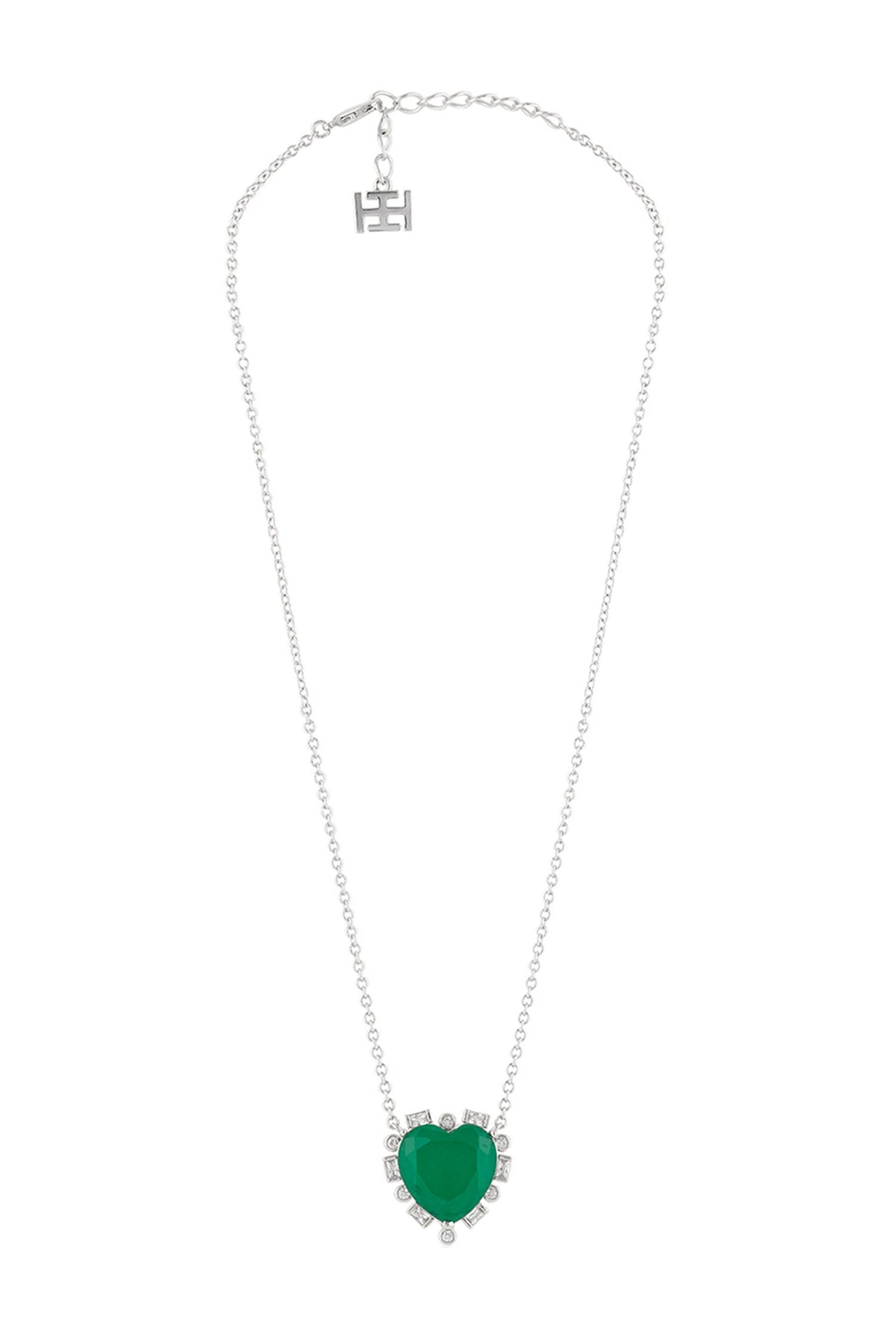 Emerald Hearts Pendant Necklace & Earrings Set 