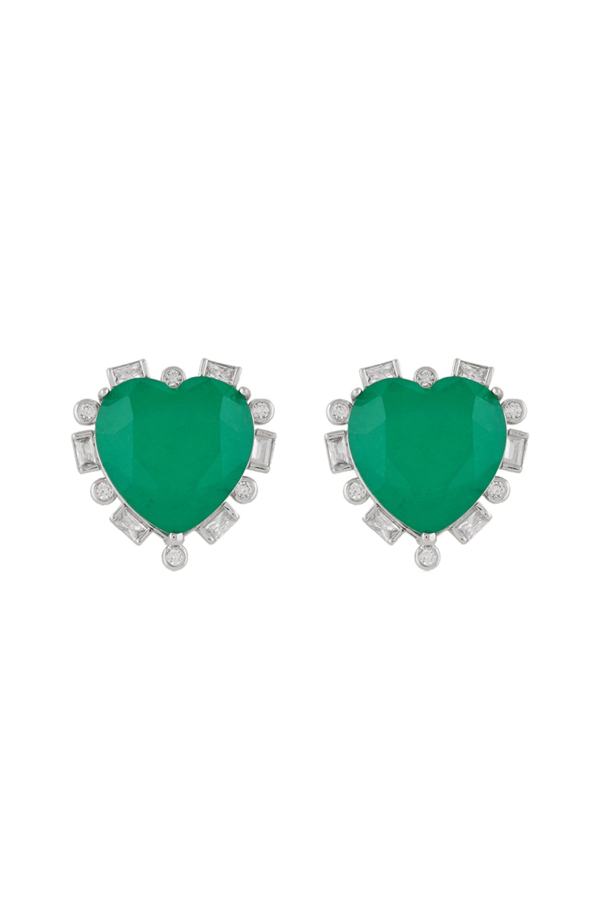 Emerald Hearts Pendant Necklace & Earrings Set 