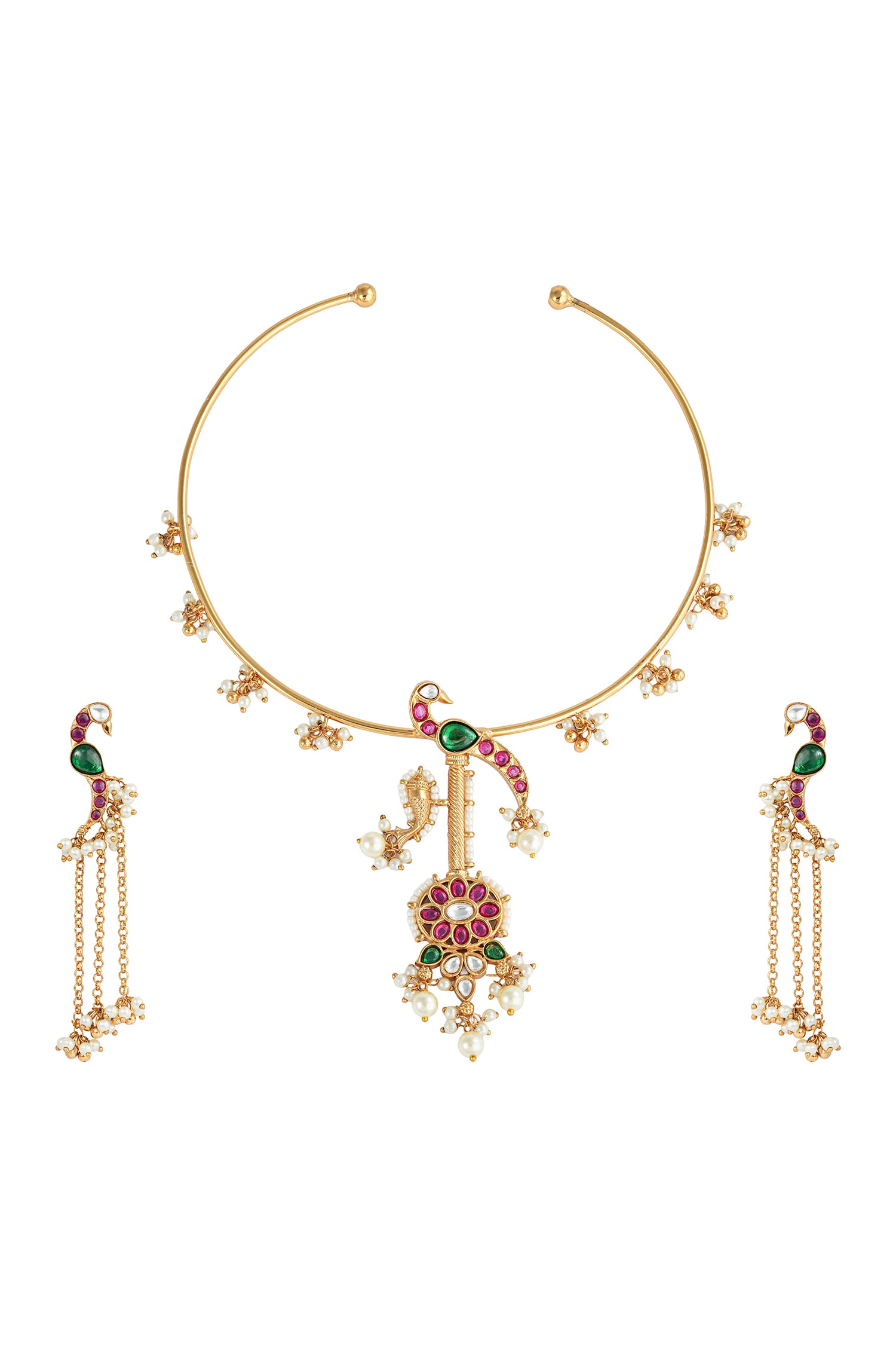 Mayuri Peacock Carved Necklace Set 
