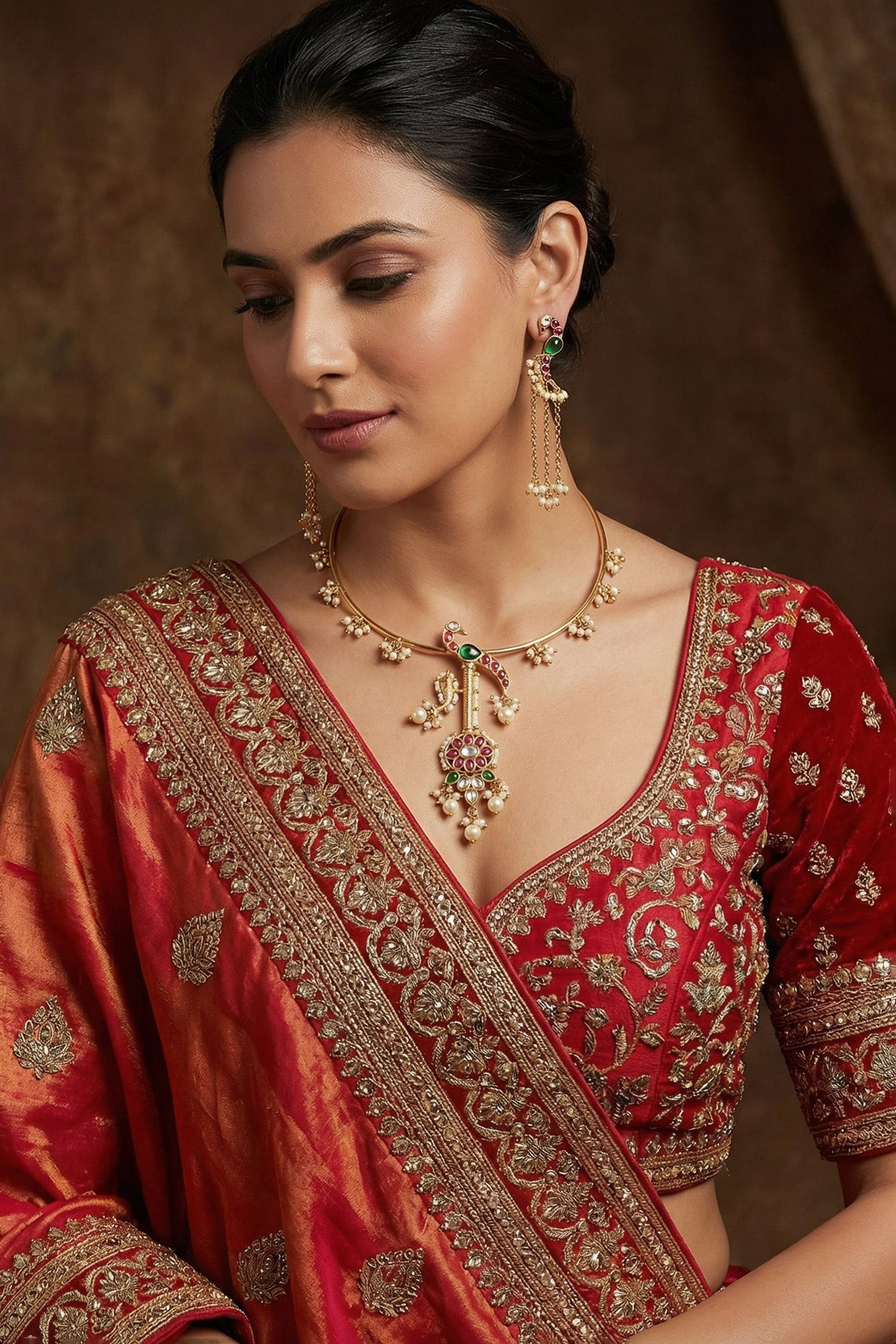 Mayuri Peacock Carved Necklace Set 
