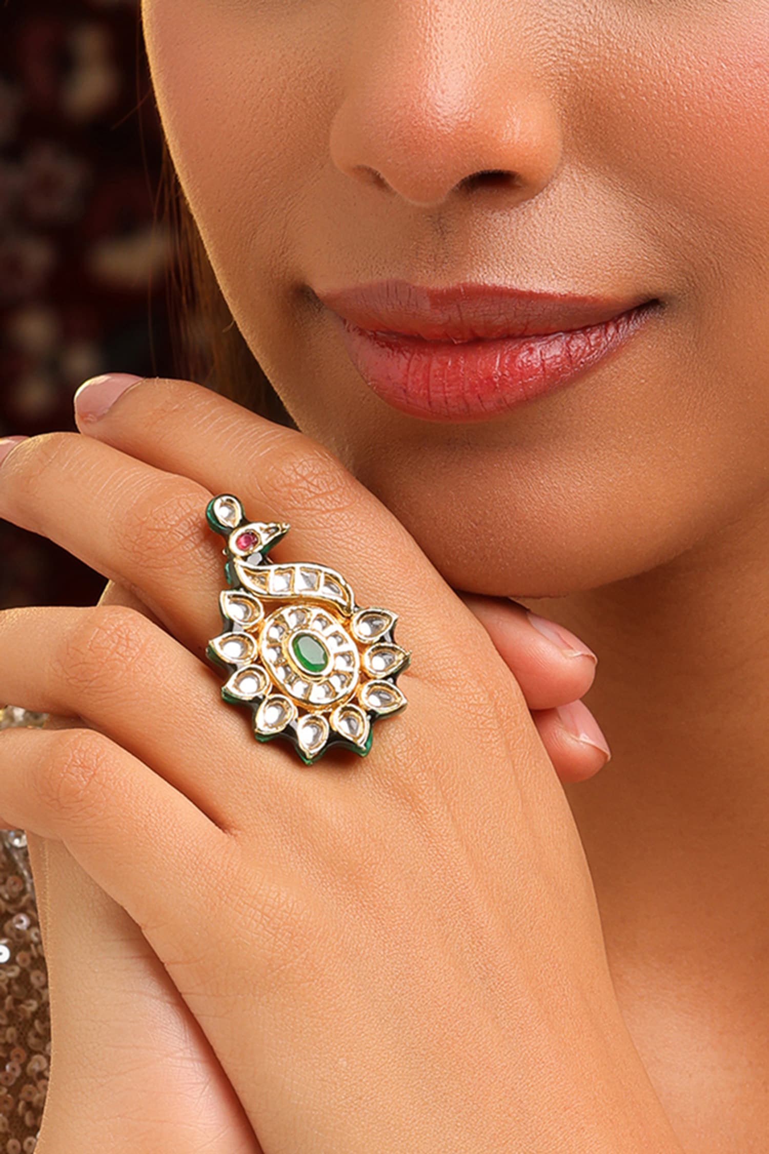 Handmade Kundan Brass Ring 