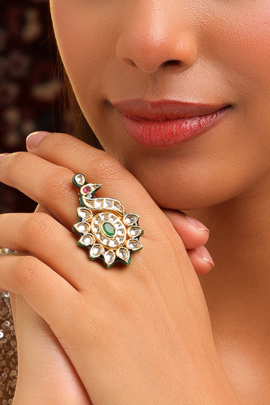 Handmade Kundan Brass Ring 