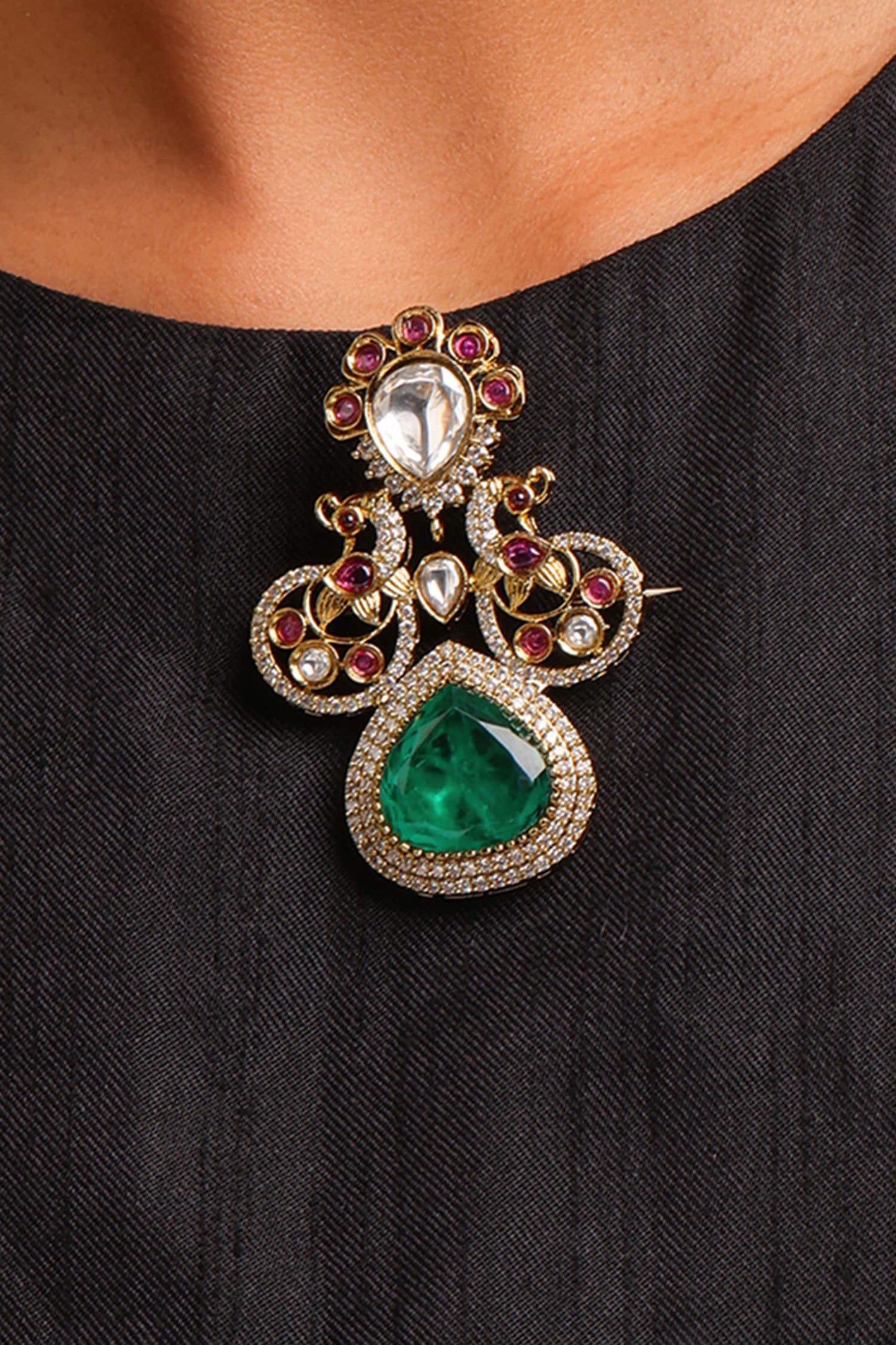Brass Kundan Brooch 