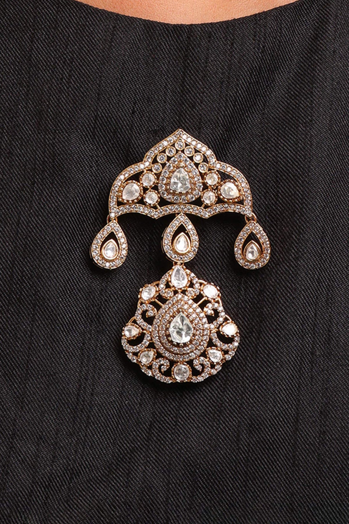 Kundan Brass Brooch 