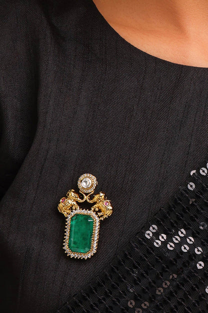Kundan Brass Brooch 