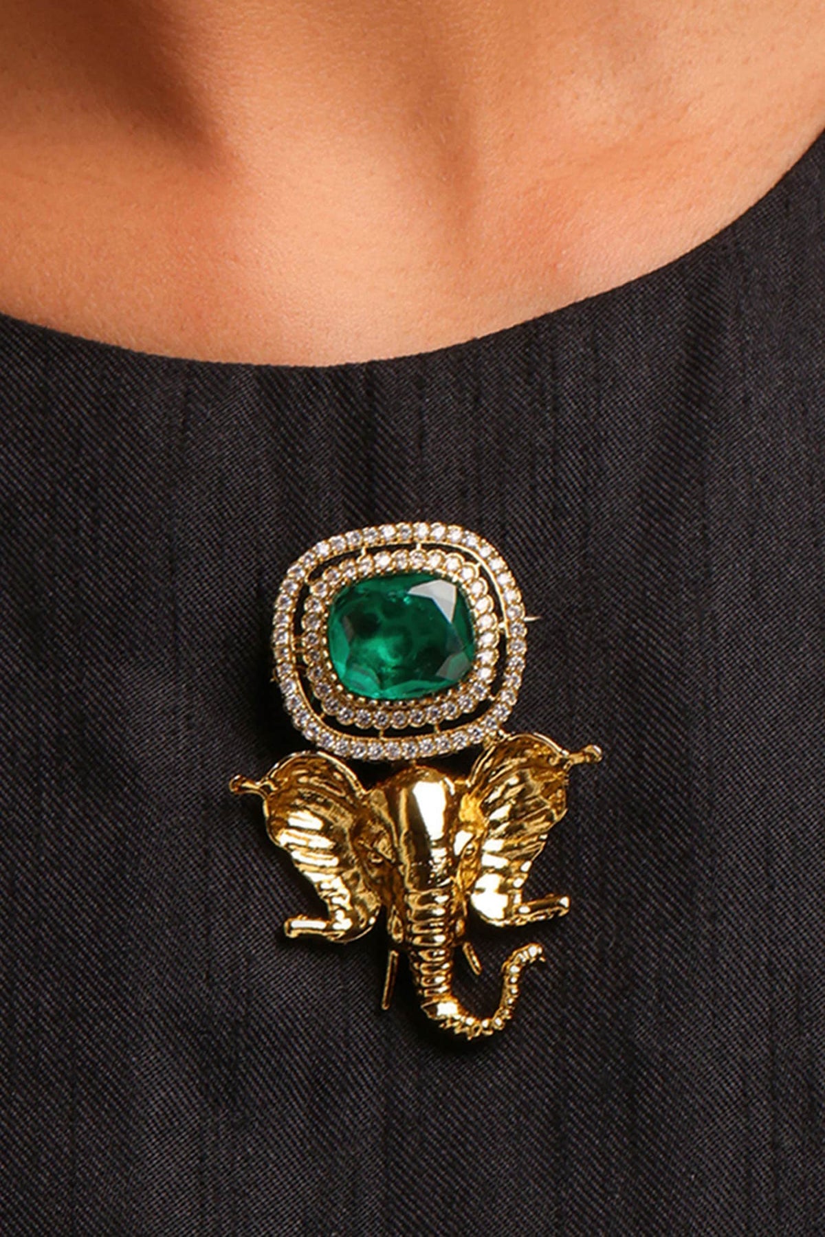 Brass Gold Elephant Brooch 