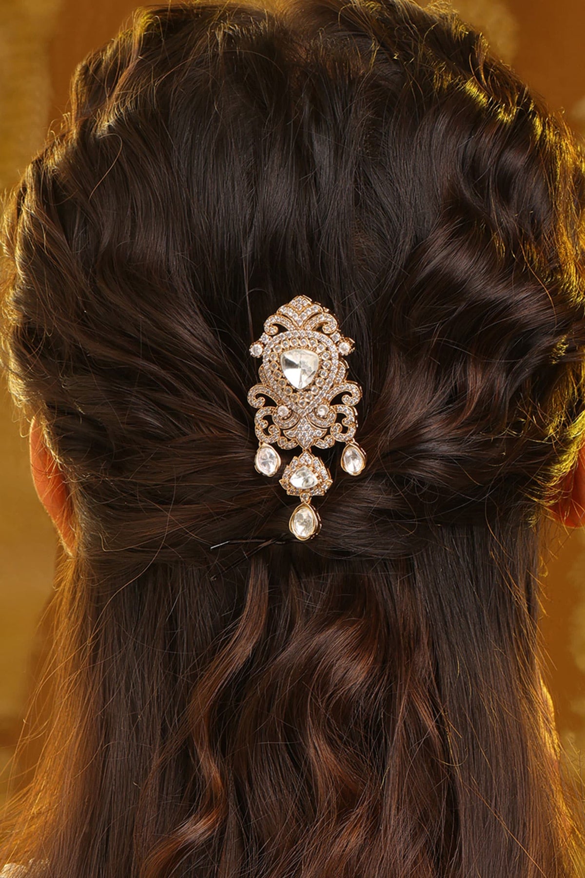 Kundan Brass Hair Clip 