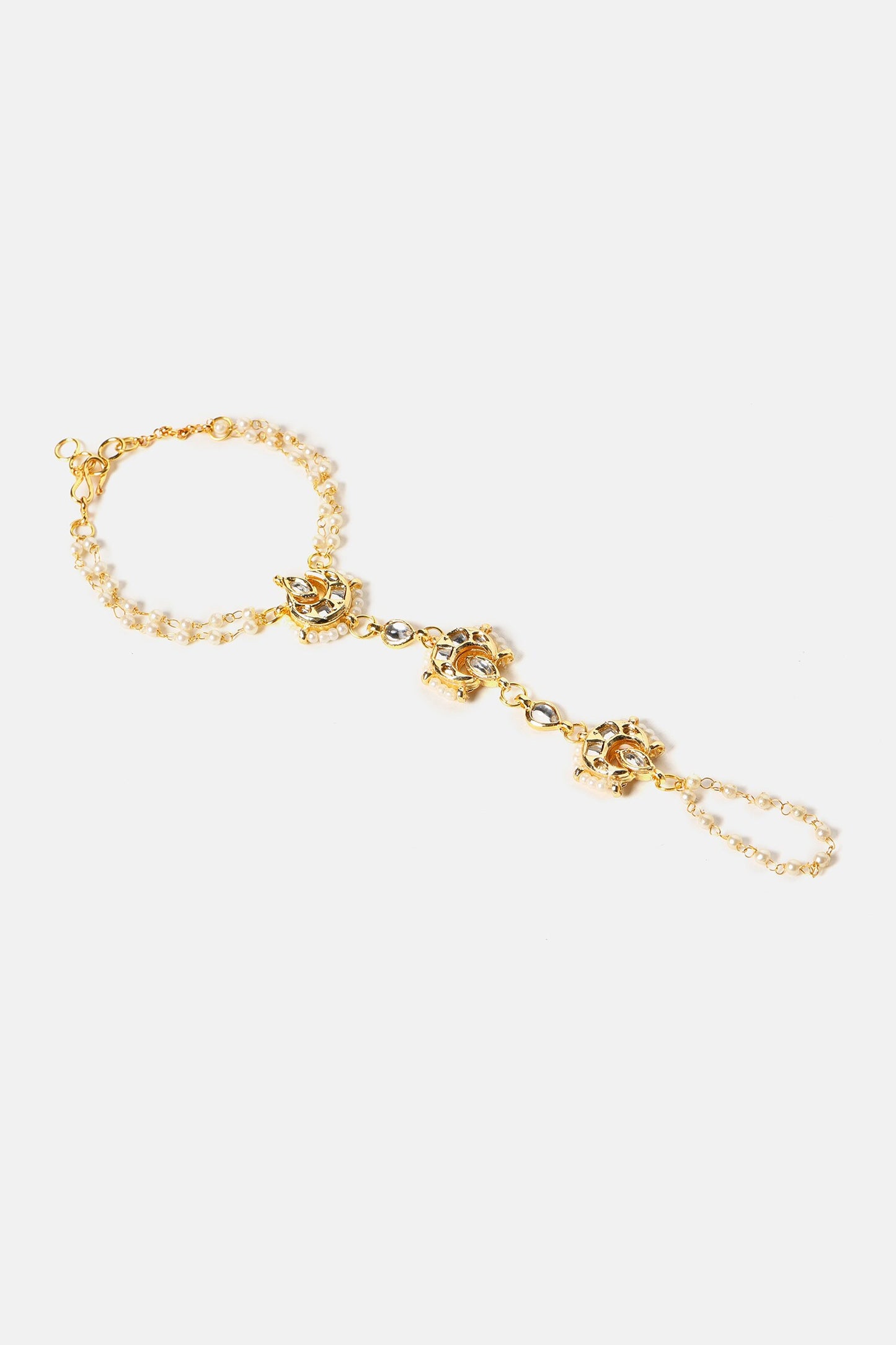 Kundan Brass Pearl Hand Harness 