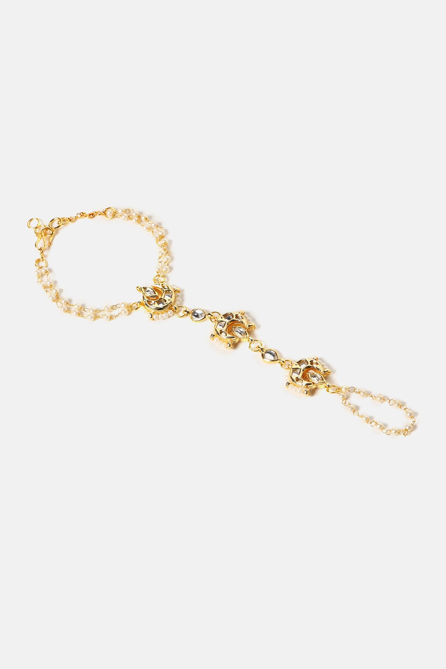 Kundan Brass Pearl Hand Harness 