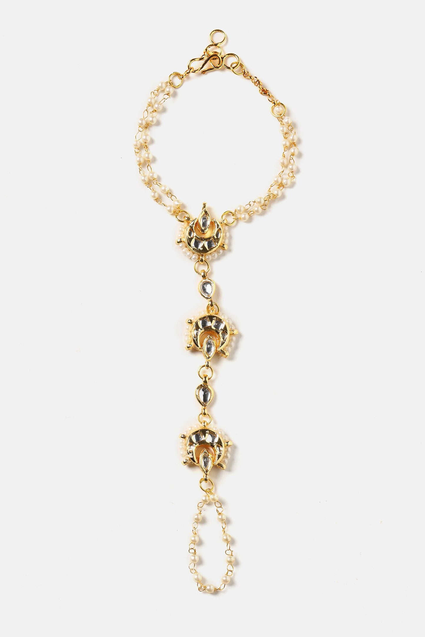 Kundan Brass Pearl Hand Harness 