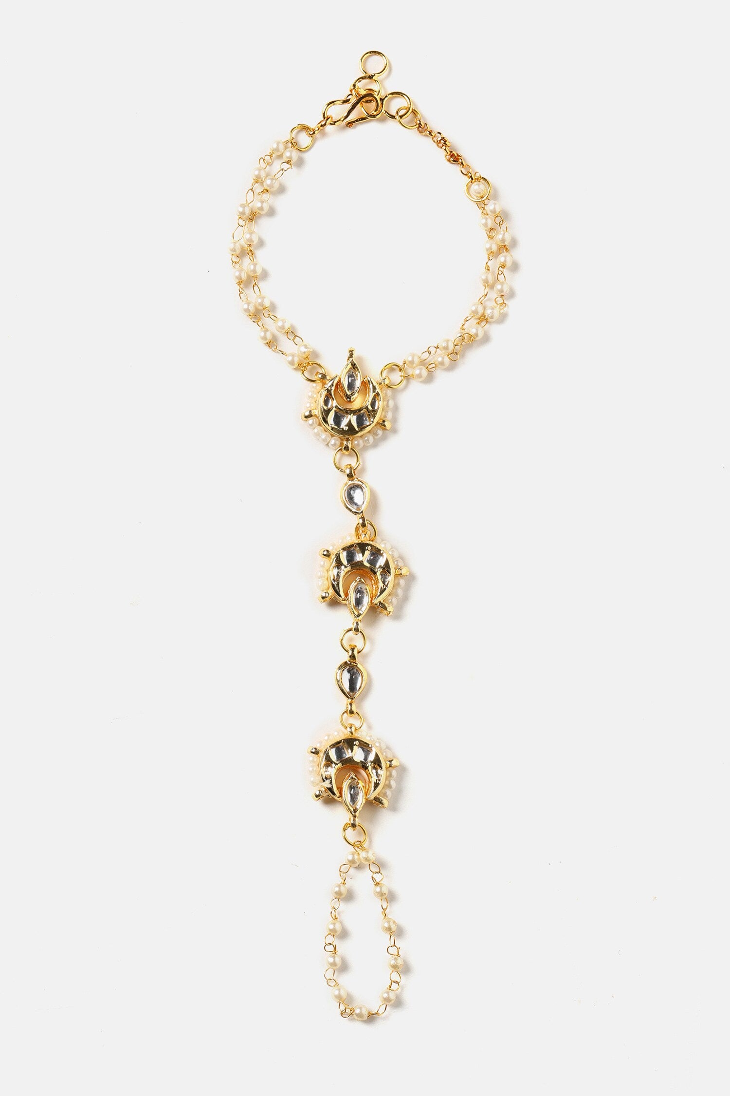 Kundan Brass Pearl Hand Harness 
