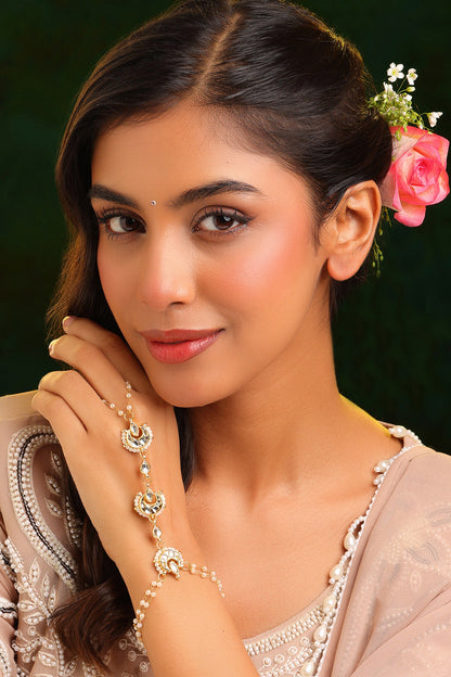 Kundan Brass Pearl Hand Harness 