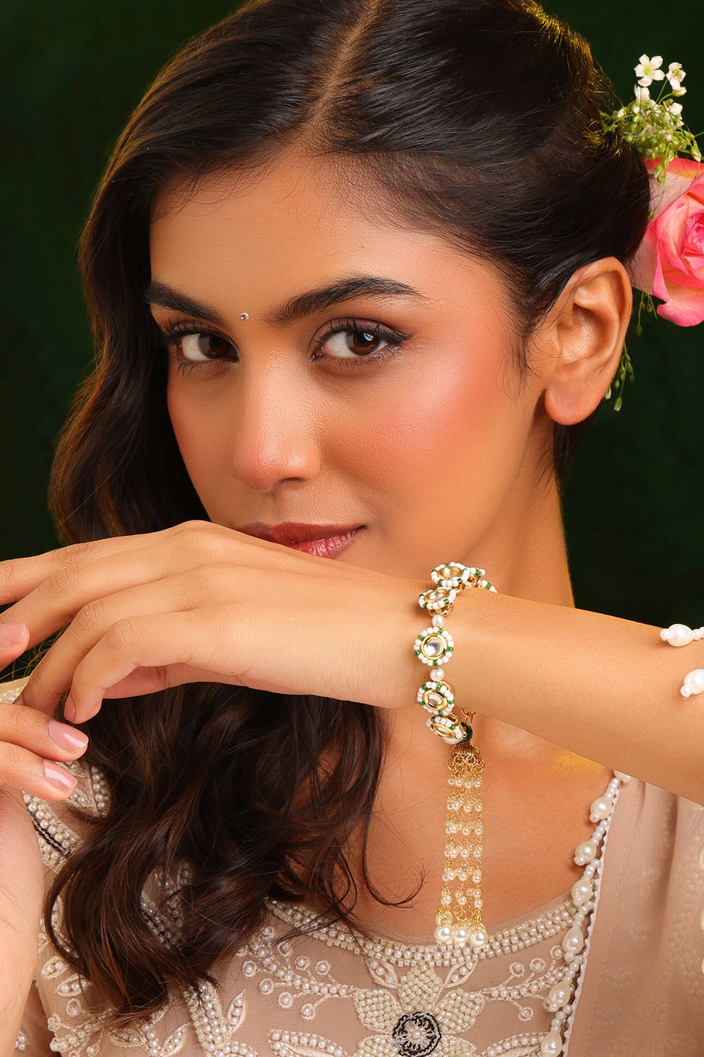 Kundan Pearl Embellished Bracelet 