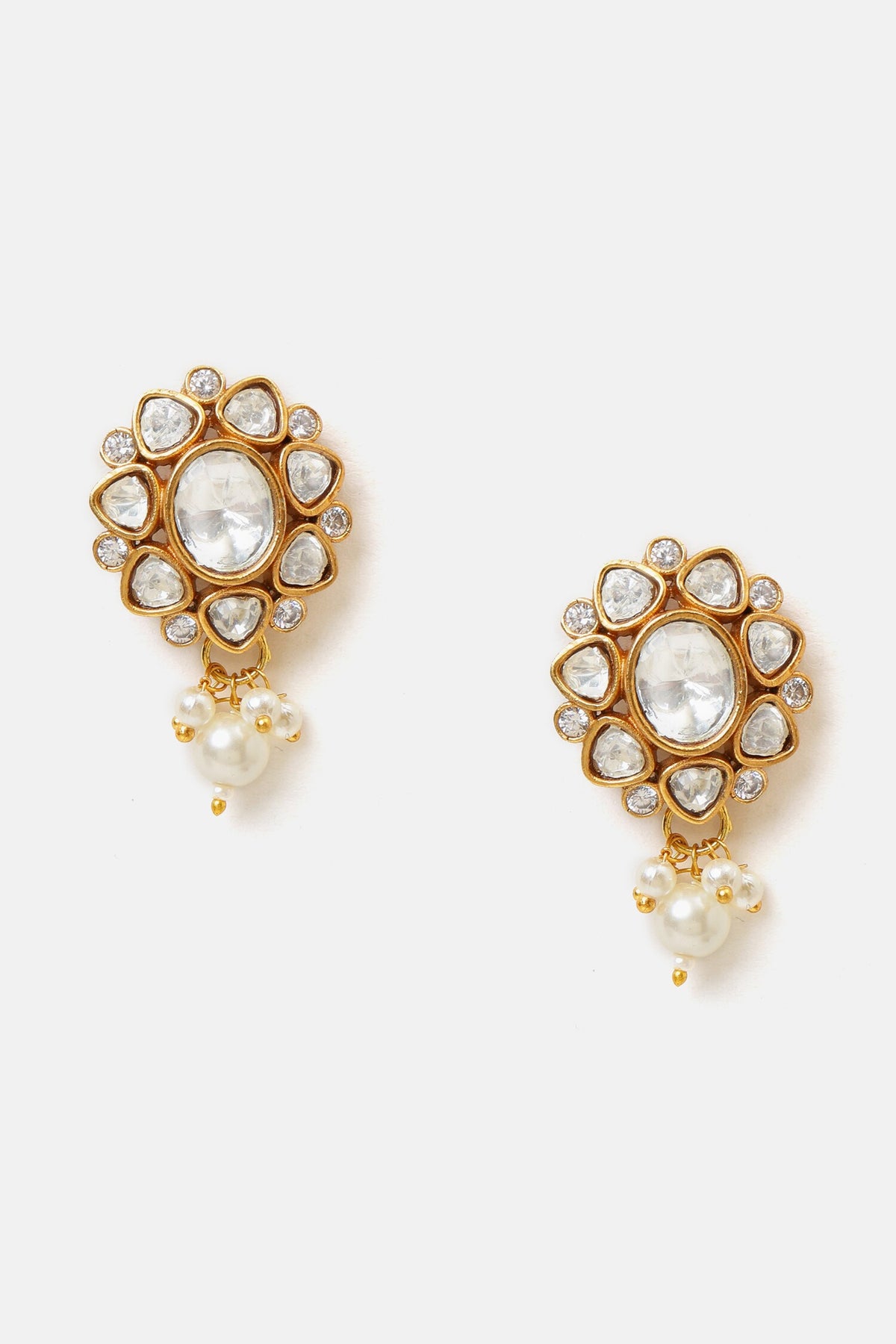Kundan Floral Embellished Dangler Earrings 