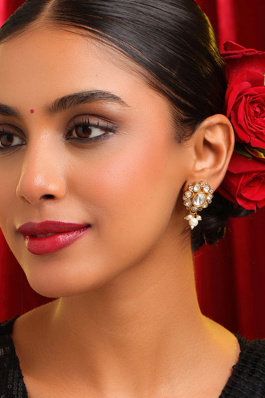 Kundan Floral Embellished Dangler Earrings 