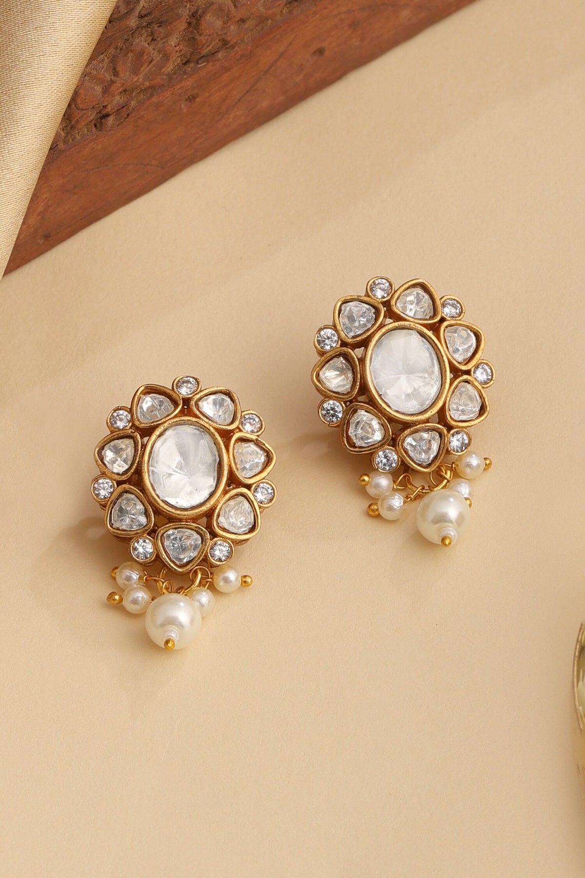Kundan Floral Embellished Dangler Earrings 