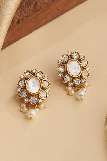 Kundan Floral Embellished Dangler Earrings 
