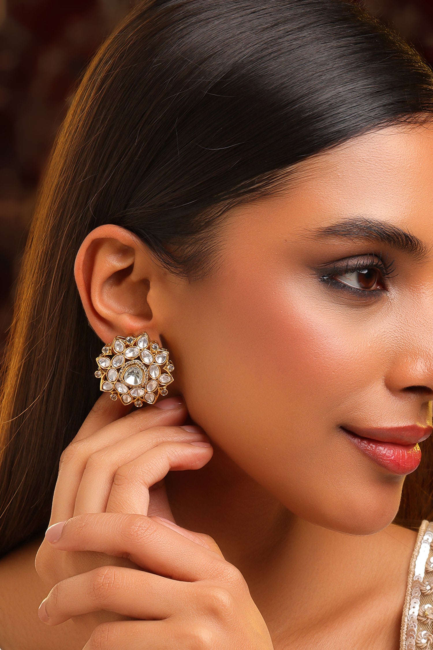 Kundan Floral Stud Earrings 