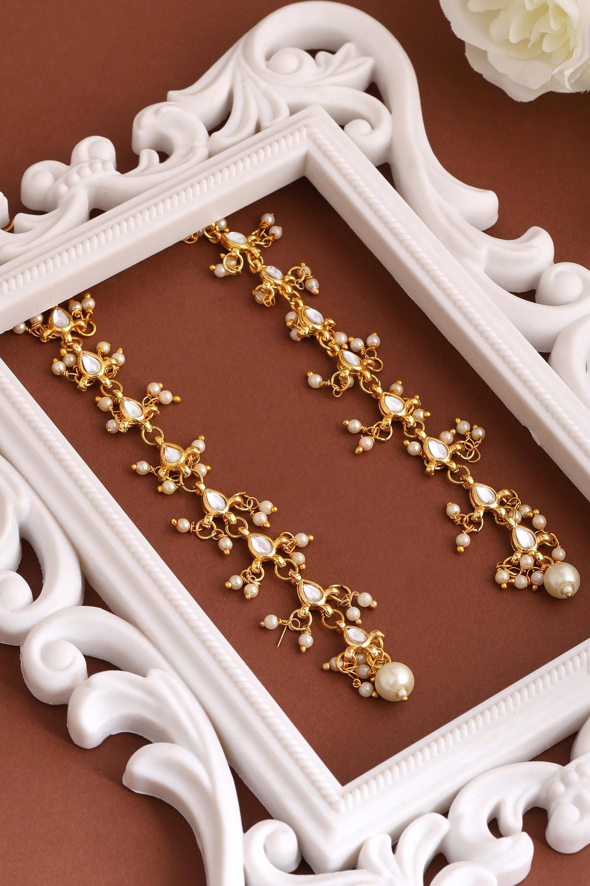 Brass Kundan Pearl Earrings 