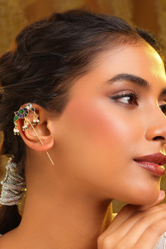 Kundan Brass Pearl Ear Cuffs - Set of 2 