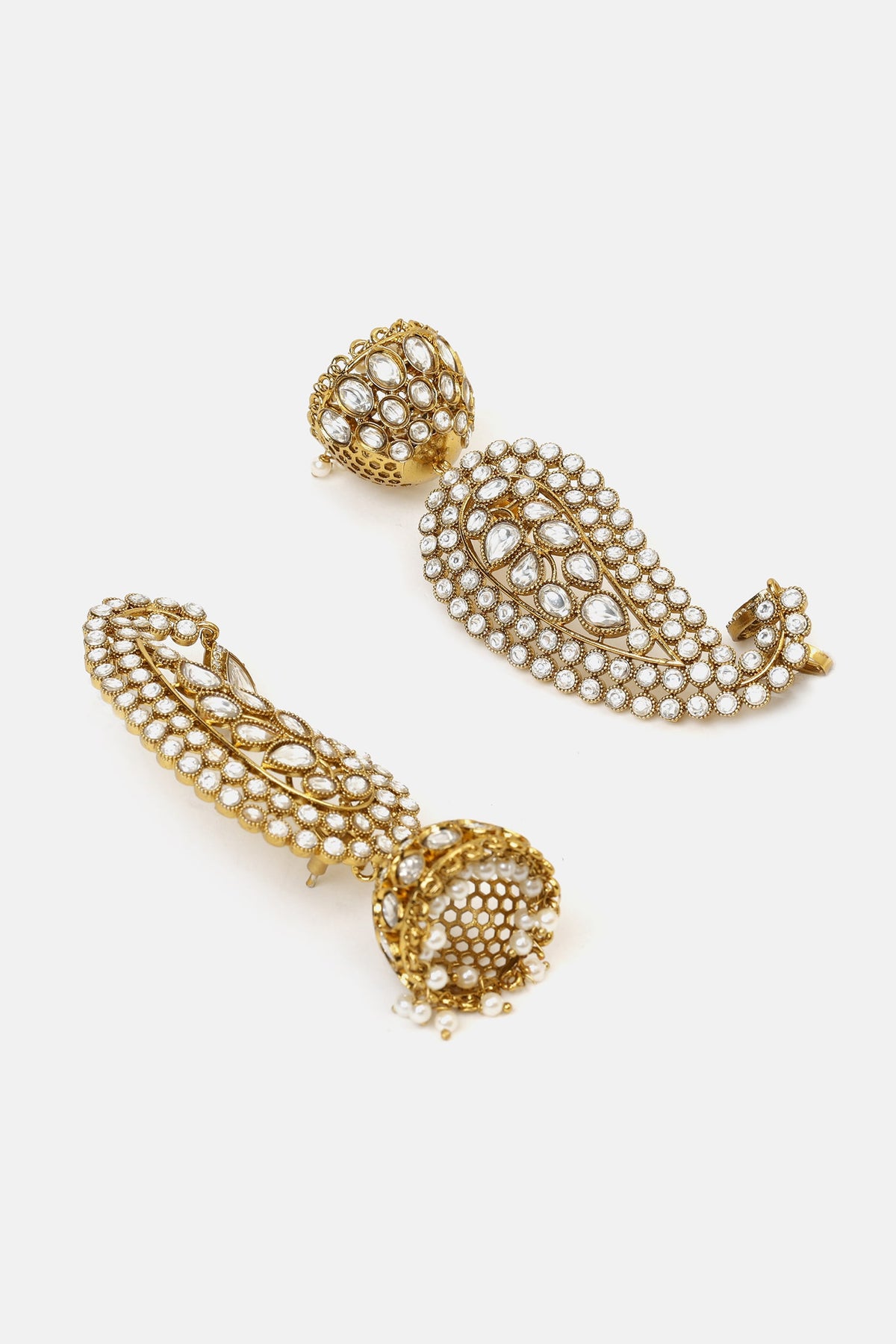 Kundan Pearl Embellished Jhumka Earrings - Set of 2 
