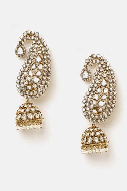 Kundan Pearl Embellished Jhumka Earrings - Set of 2 