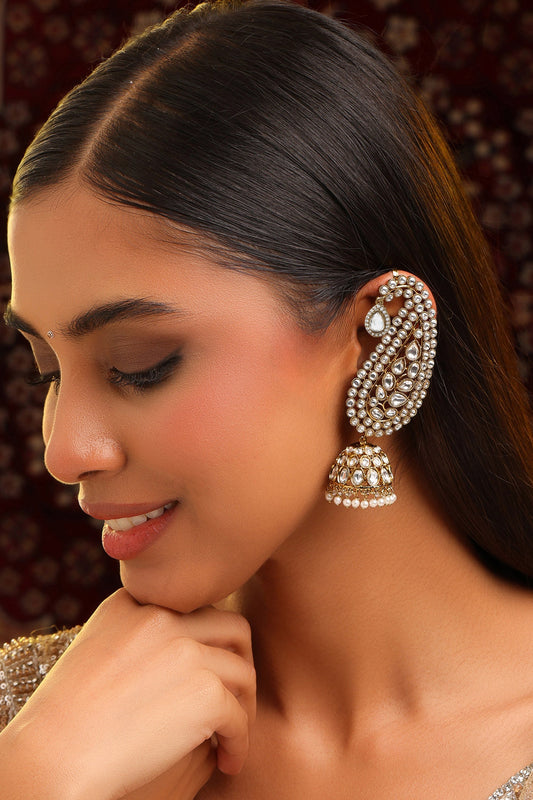 Kundan Pearl Embellished Jhumka Earrings - Set of 2 