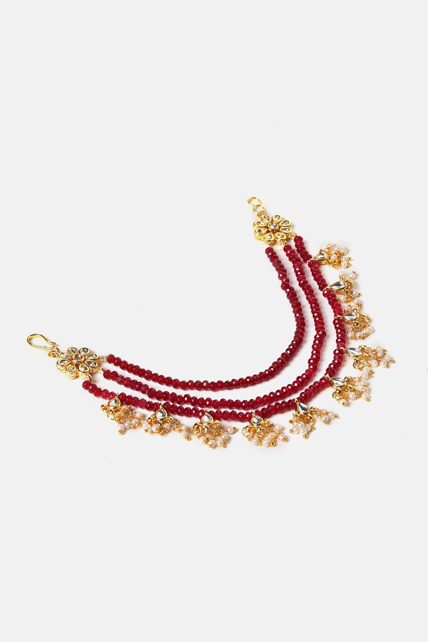 Kundan Red Bead Ear Chain - Set of 2 
